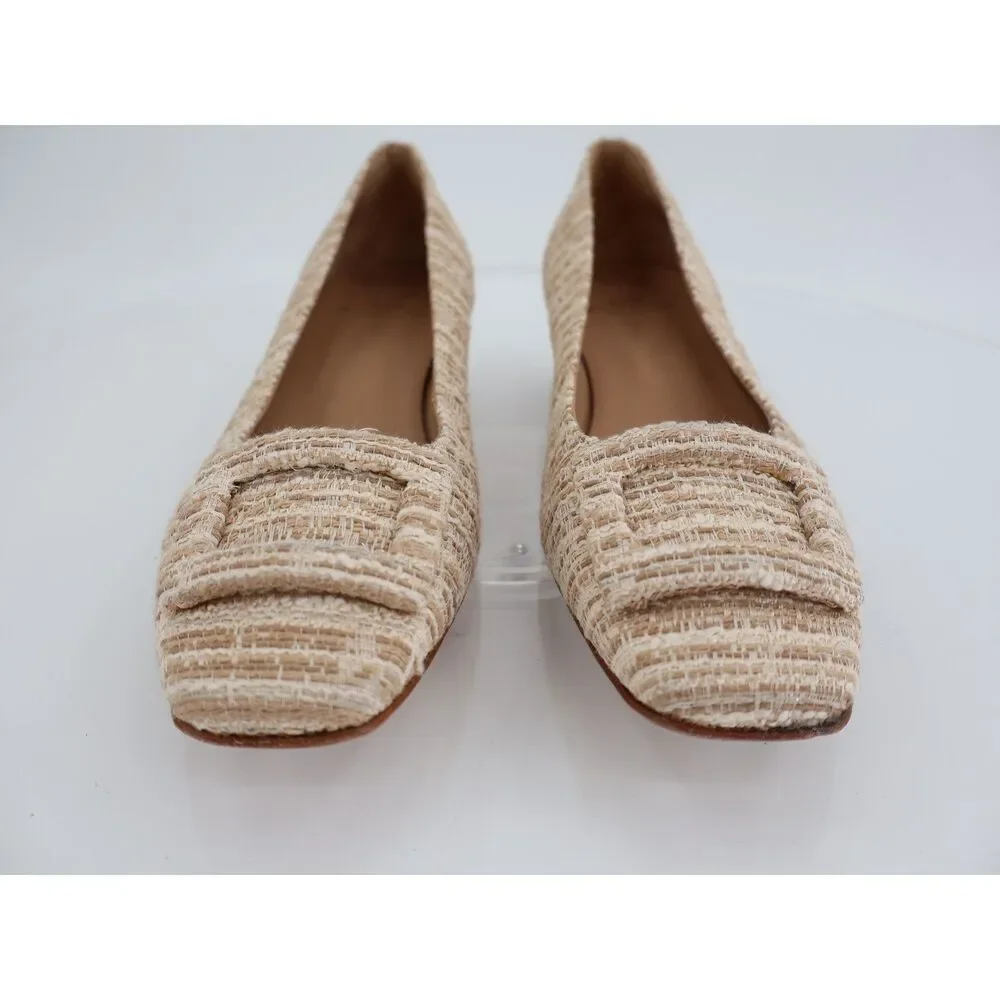 ANN MASHBURN Beige Tweed Low Heel Pumps with Buckle